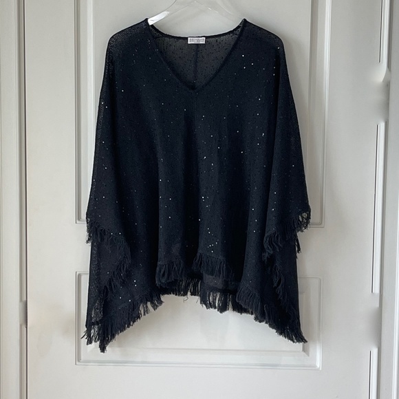 Brunello Cucinelli Sequined Linen and Silk Poncho - Picture 4 of 7